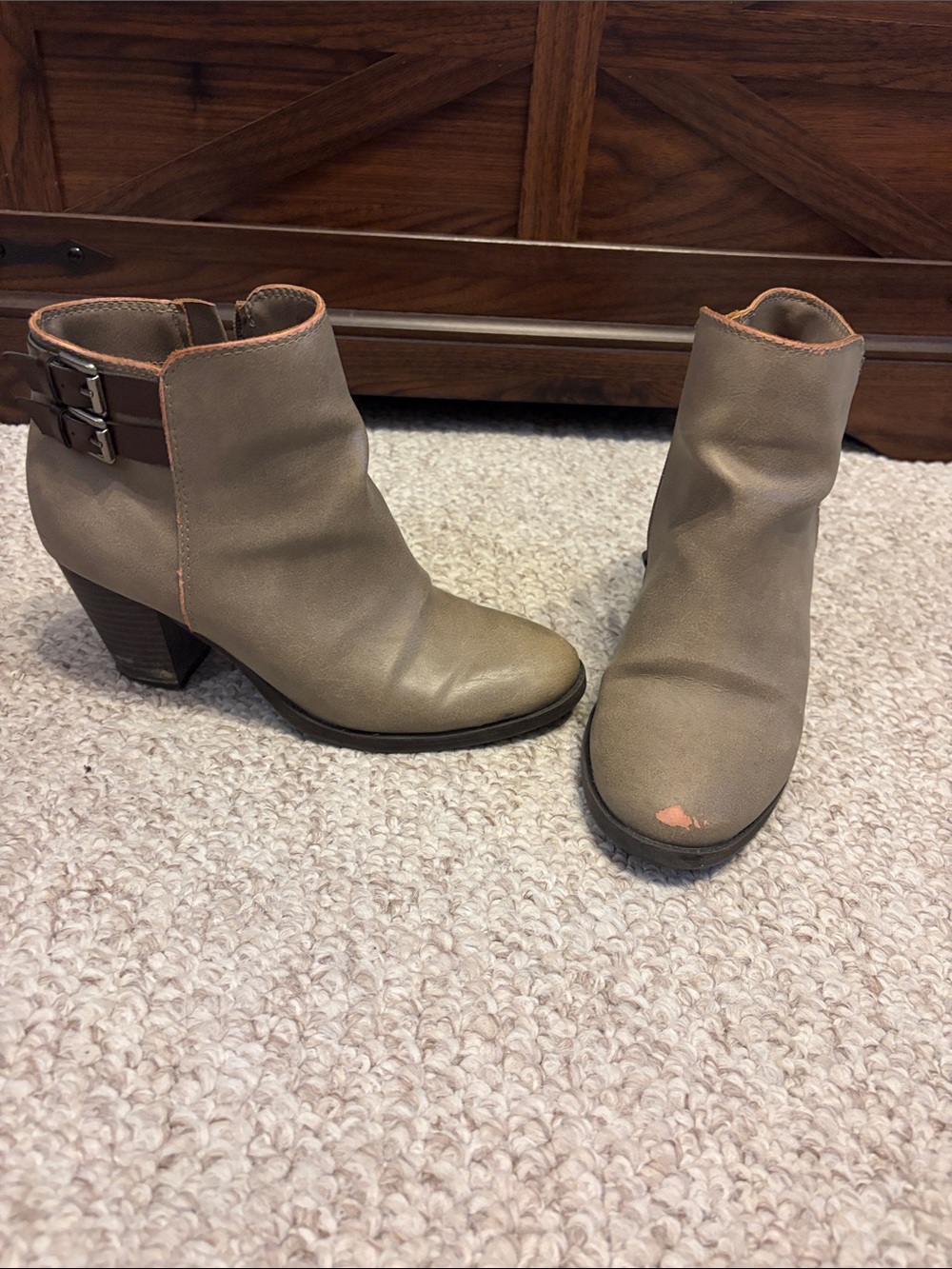 Women's Short Heel Ankle Booties in Taupe and Brown